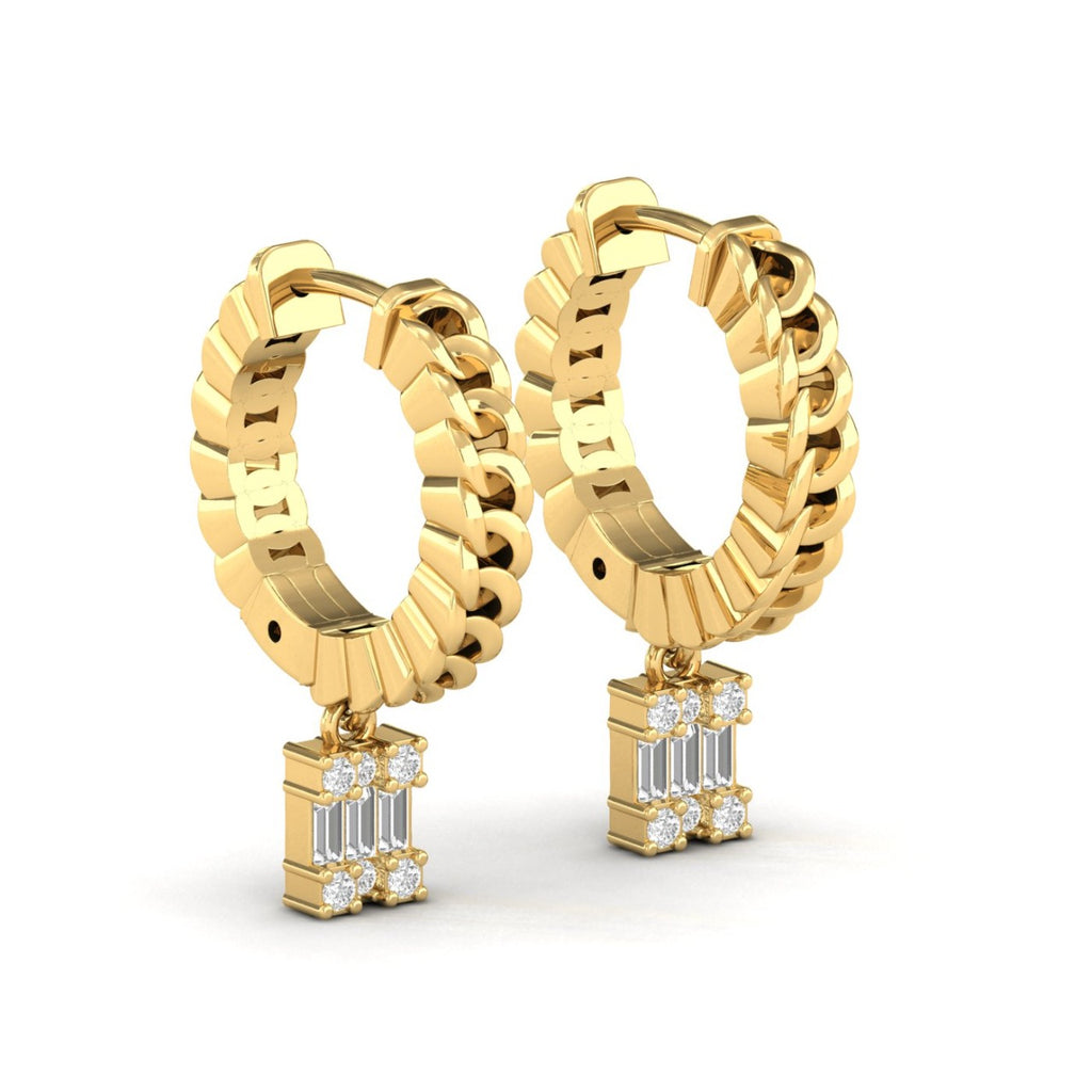 18ct yellow gold diamond hoop drop earrings