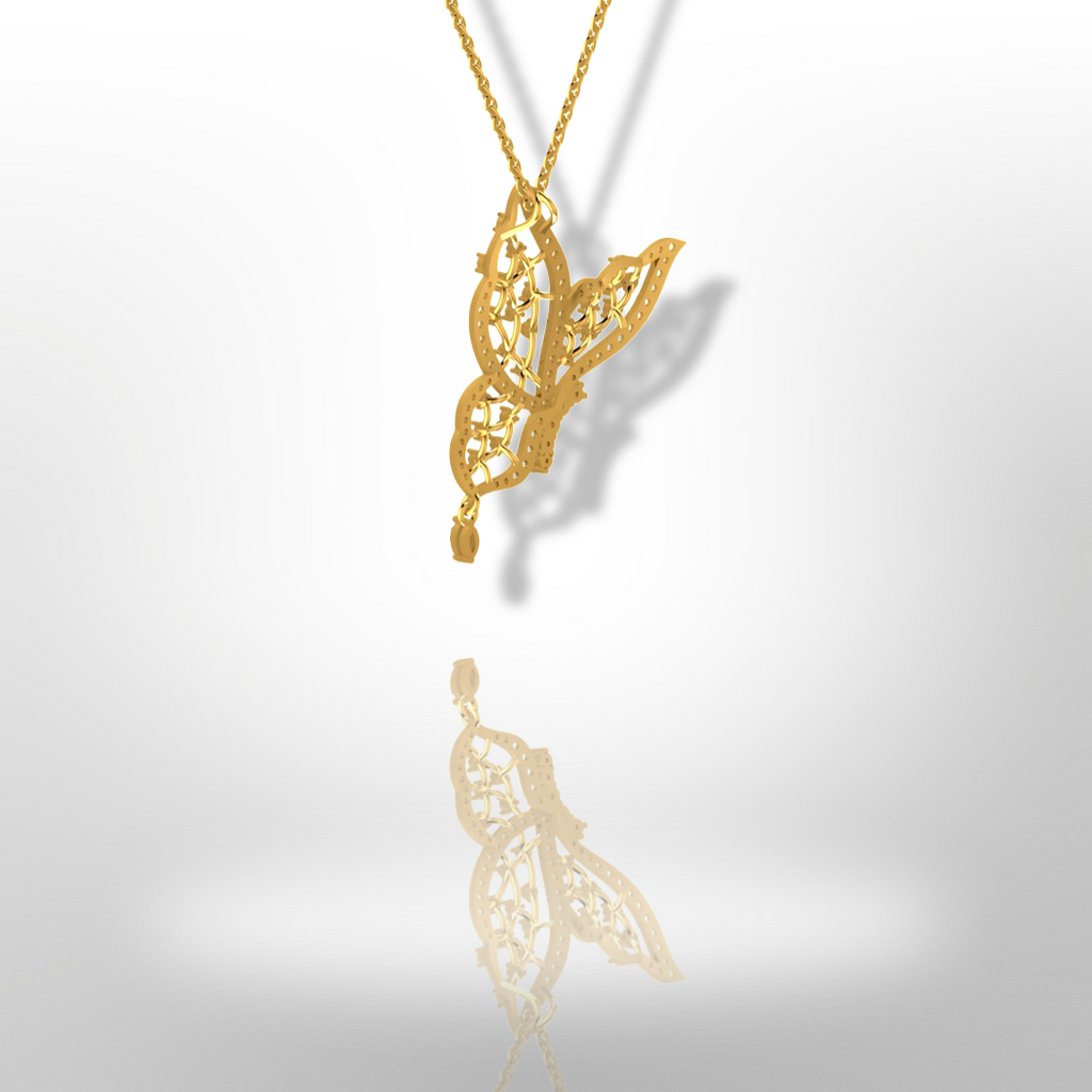 18ct Yellow gold diamond butterfly necklace with charm 0.70ct