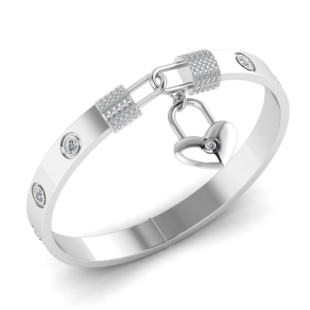 18ct white gold diamond heart bangle