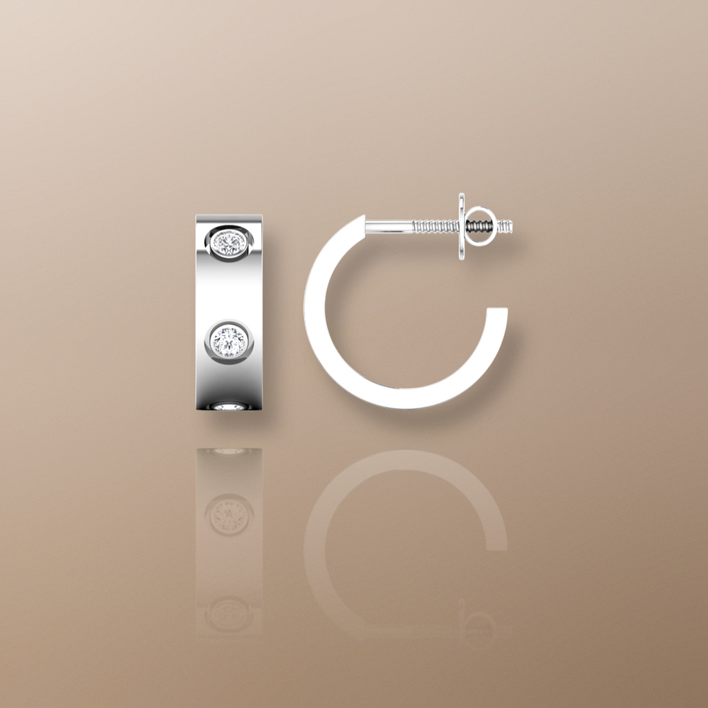 18ct white gold diamond earrings, half hoop diamond earrings, round-cut diamond earrings, high-quality diamond earrings, elegant diamond earrings, sophisticated diamond earrings