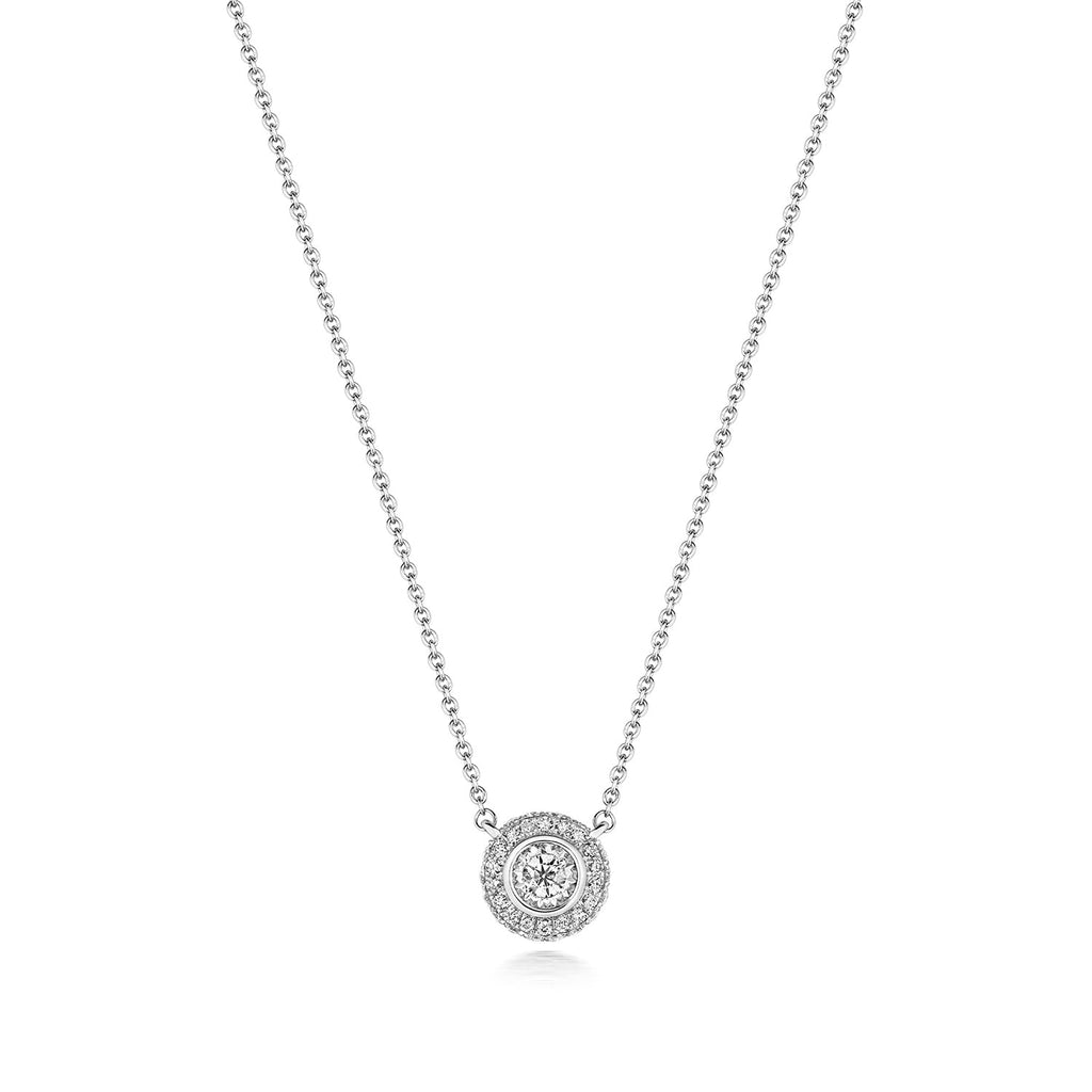 DIAMOND NECKLACE Round Halo 0.30ct IN 18CT WHITE GOLD