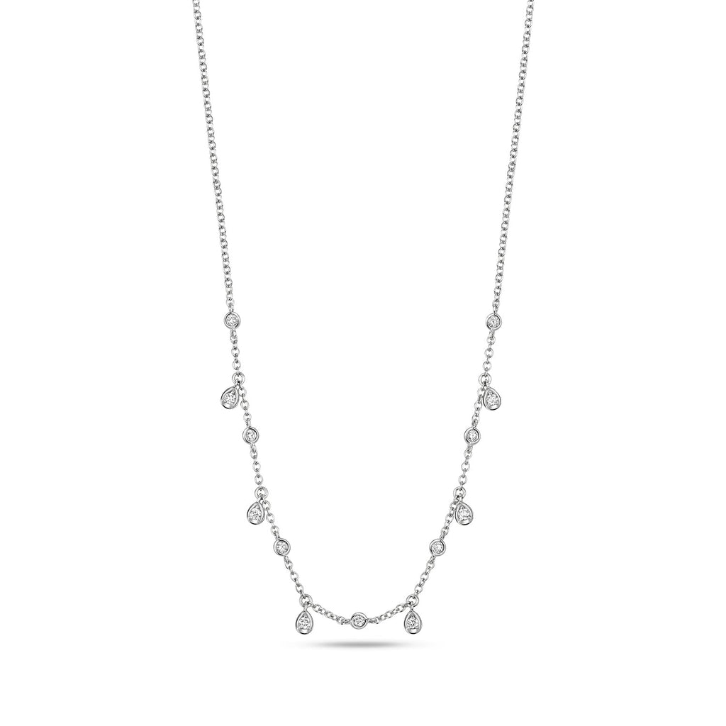 DIAMOND Necklace RUBOVER TEARDROPS Charms IN 18CT WHITE GOLD