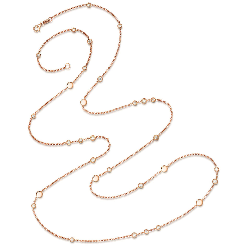 1.55ct DIAMOND NECKLACE by the yard discs and bezel IN 18CT ROSE GOLD