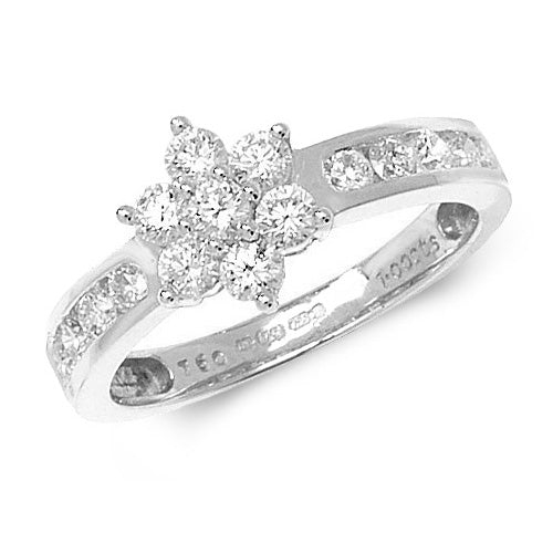 DIAMOND CLUSTER WITH GRAIN SET SHOULDERS RING IN 18CT WHITE GOLD