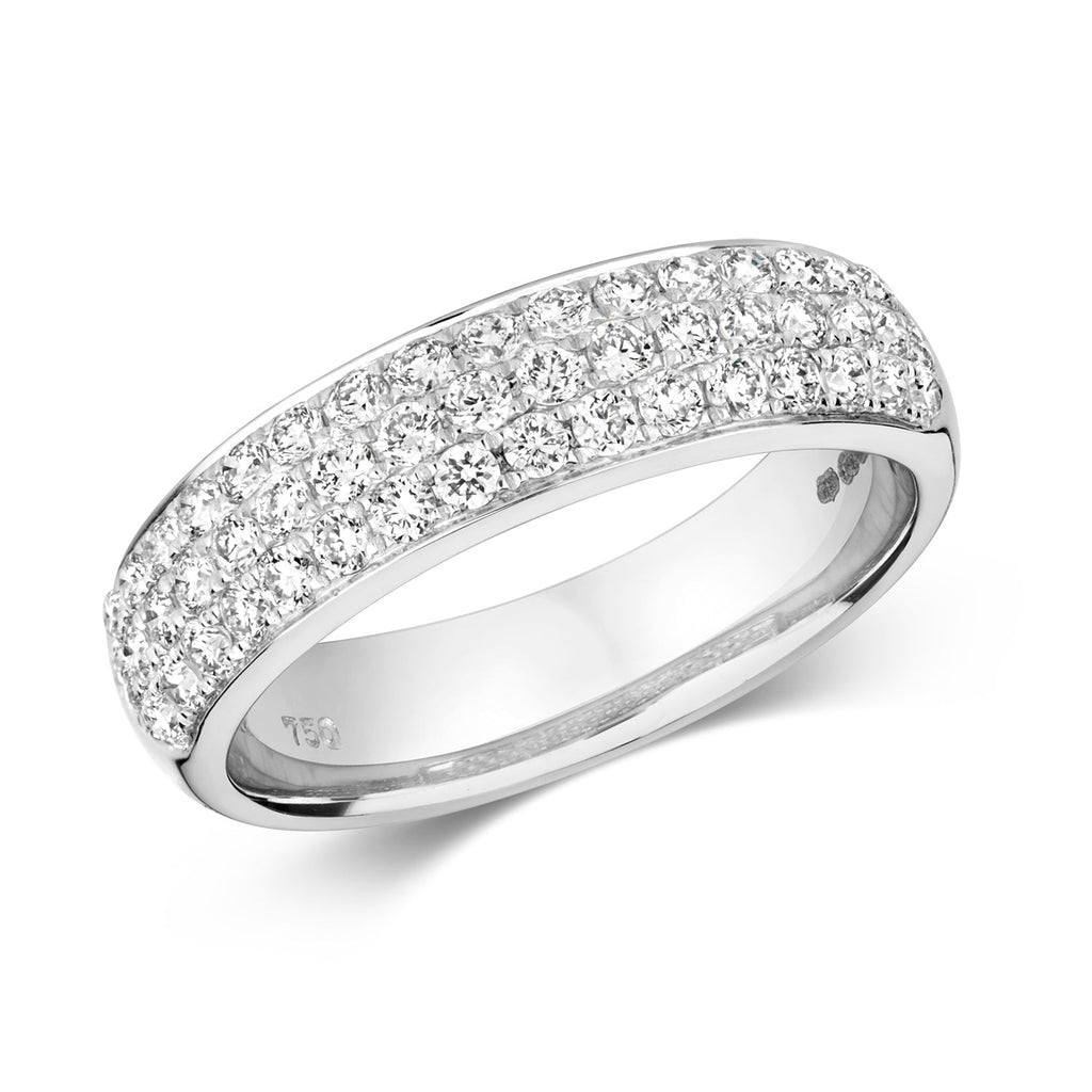 DIAMOND GRAIN SET 3 ROW RING IN 18 CT WHITE GOLD
