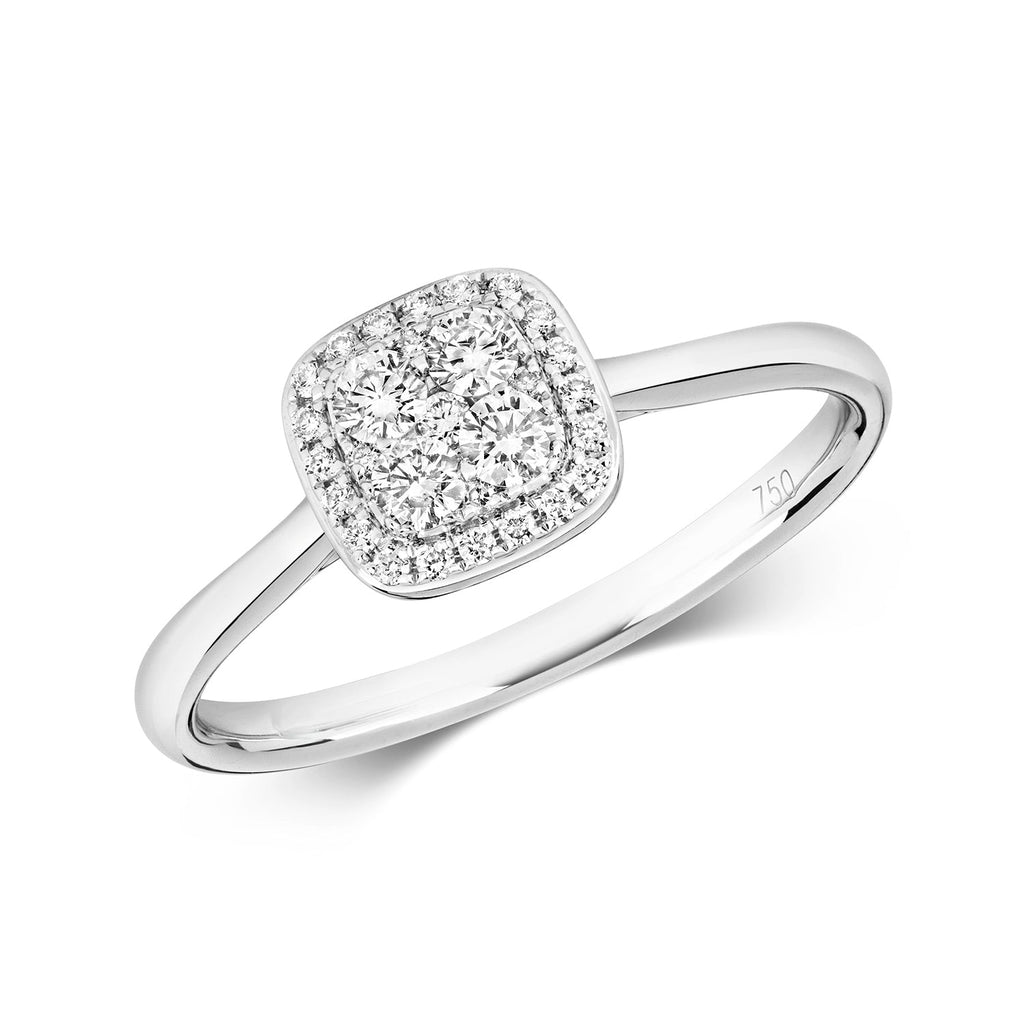 DIAMOND CUSHION CLUSTER RING IN 18CT WHITE GOLD