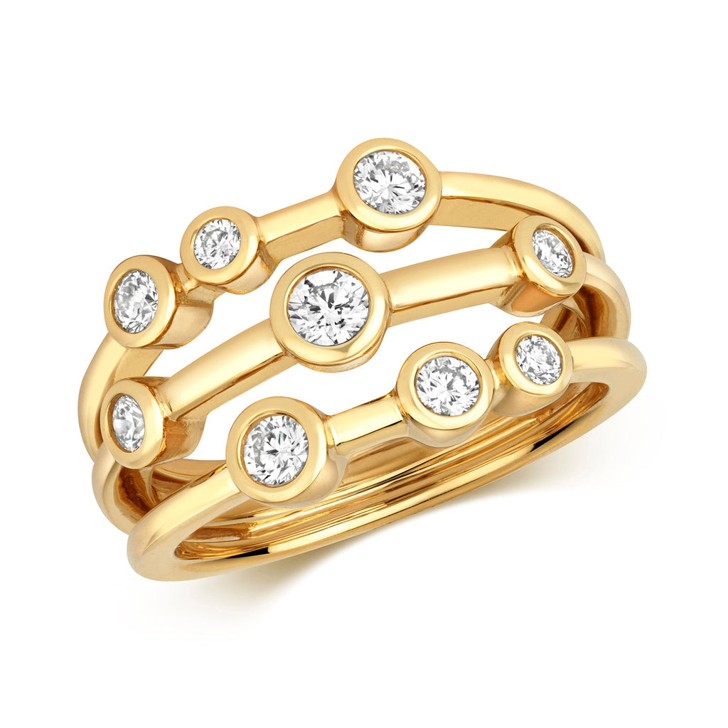 DIAMOND Bubble Ring 3 ROW RUBOVER RING IN 18CT GOLD