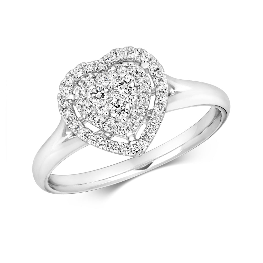 DIAMOND BRILLIANT HEART HALO RING IN 18CT WHITE GOLD