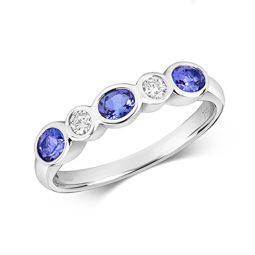 DIAMOND & TANZANITE RUBOVER ETERNITY RING IN 18CT WHITE GOLD