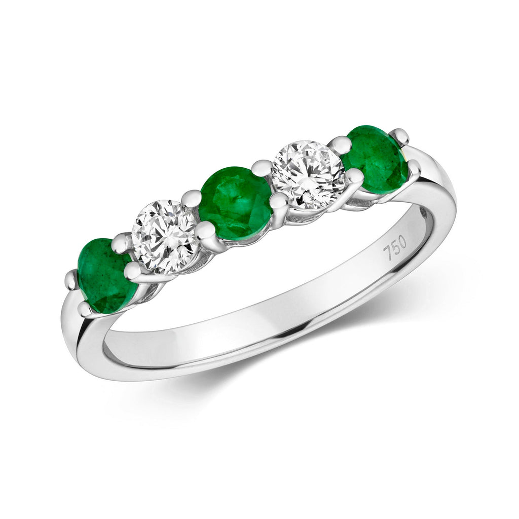 DIAMOND & EMERALD CLAW SET ETERNITY RING IN 18CT WHITE GOLD