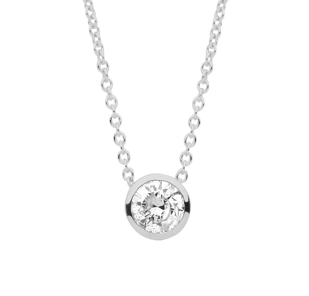 18ct White gold 0.25ctw G-SI Rubover Diamond pendant 18inch/45cm chain