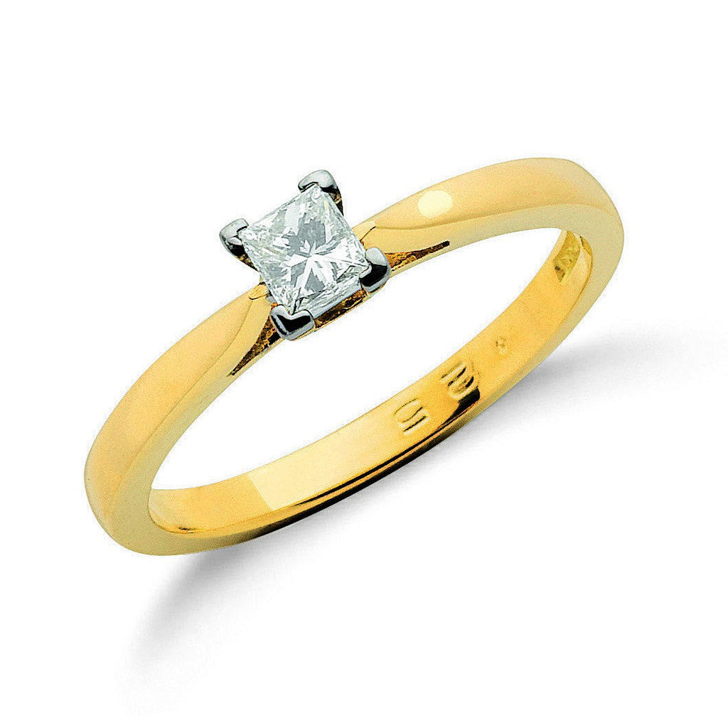 18ct Yellow Gold 0.25ct Princess Cut Diamond Engagement Ring