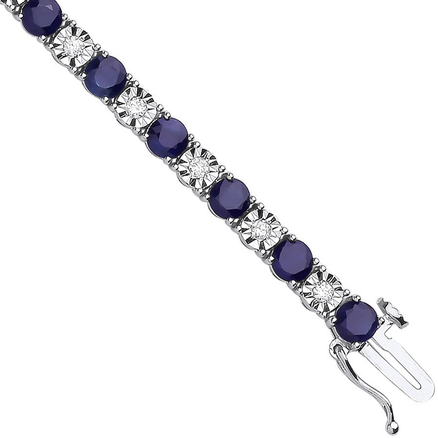 18ct White Gold 0.54ct Diamond & 5.38ct Sapphire Bracelet