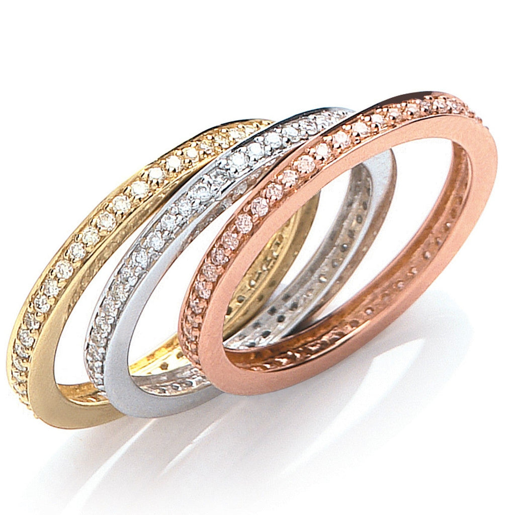 18ct Tri 3 Colour Set 0.70ct Diamond Rings Trilogy Rose, Yellow White