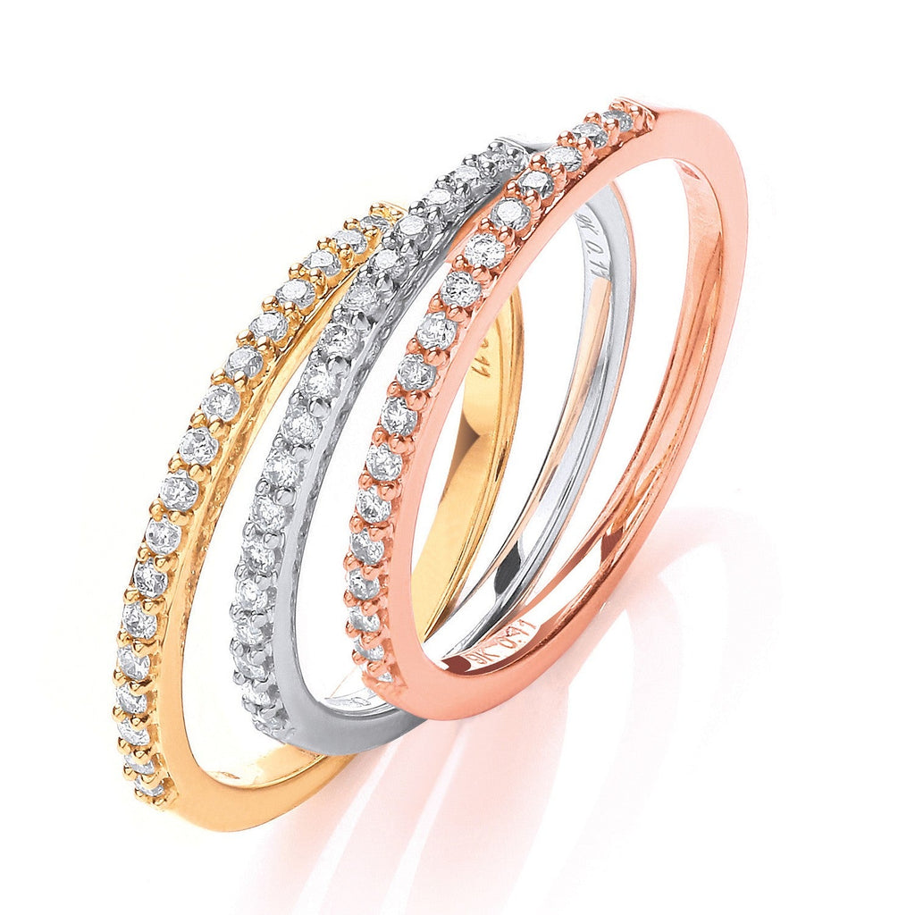 9ct W,Y & Rose Gold 0.33ct Diamond Half Eternity Ring Set