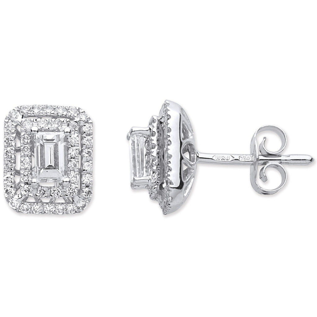 18ct White Gold 0.70ct Emerald Cut Rectangular Stud
