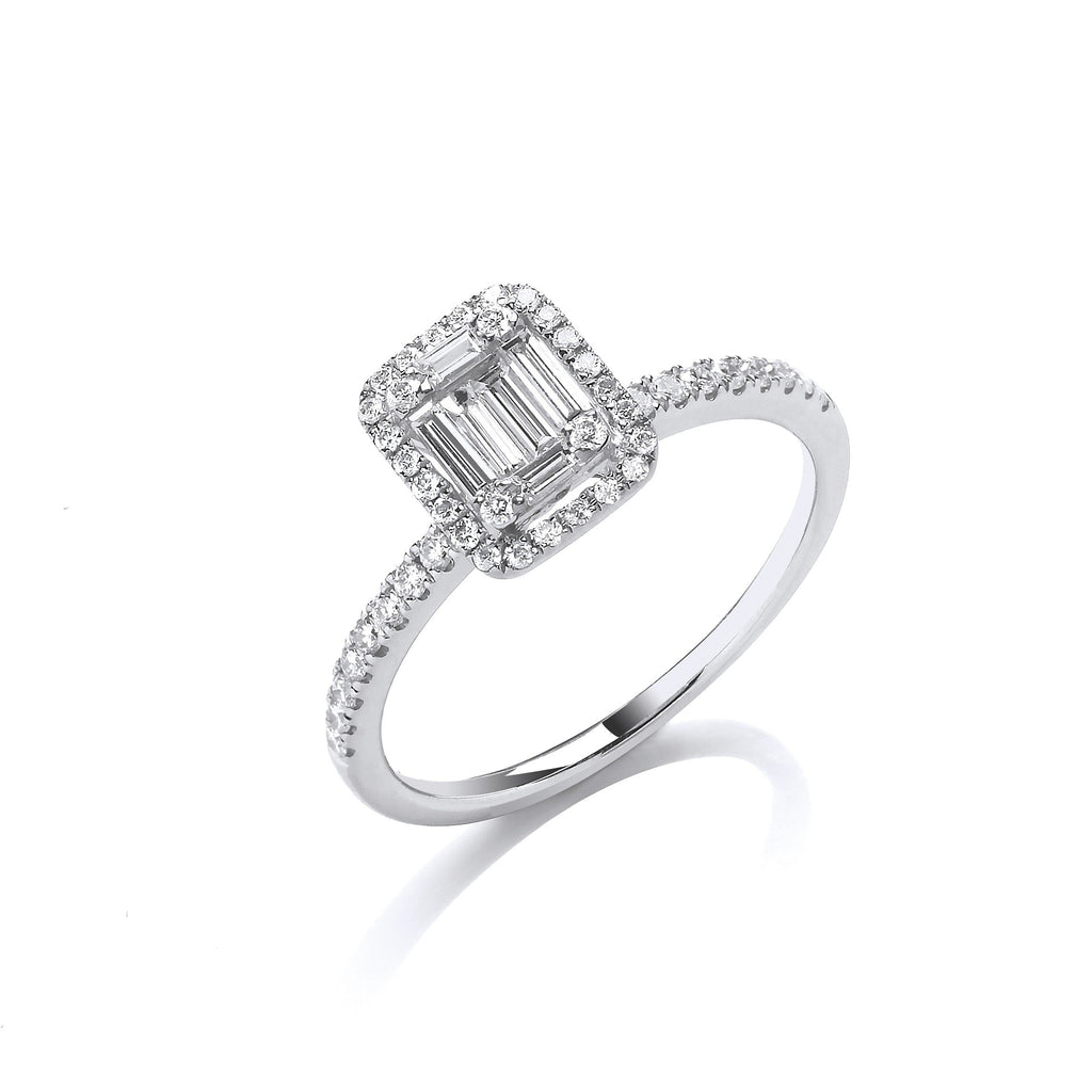18ct White Gold 0.50ct Baguette & Brilliant Cut Diamonds Rectangle Halo Ring