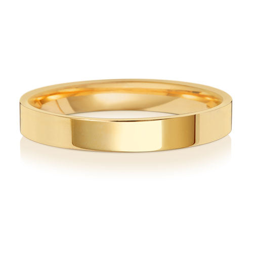18CT GOLD 3MM FLAT COURT HEAVY WEDDING RING