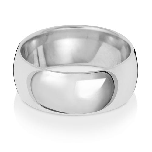 18CT WHITE GOLD 8MM TRADITIONAL COURT LIGHT WEDDING RING