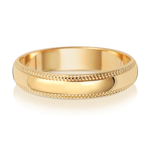 18CT GOLD 4MM MILLGRAIN LIGHT WEDDING RING