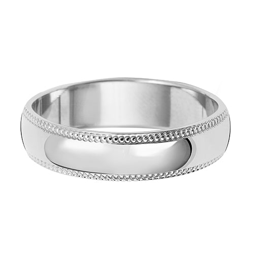 18CT WHITE GOLD 5MM MILLGRAIN HEAVY WEDDING RING