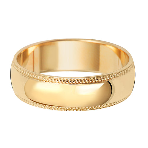 18CT GOLD 6MM MILLGRAIN HEAVY WEDDING RING