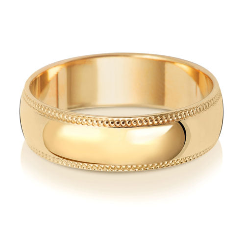 18CT GOLD 6MM MILLGRAIN LIGHT WEDDING RING