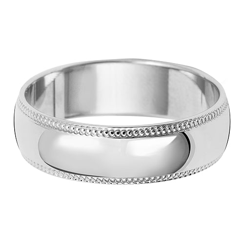 18CT WHITE GOLD 6MM MILLGRAIN HEAVY WEDDING RING
