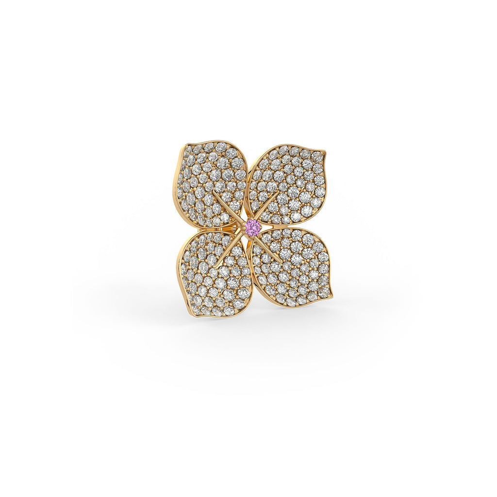 Hydrangea Diamond Earrings Yellow Gold 1.60ct