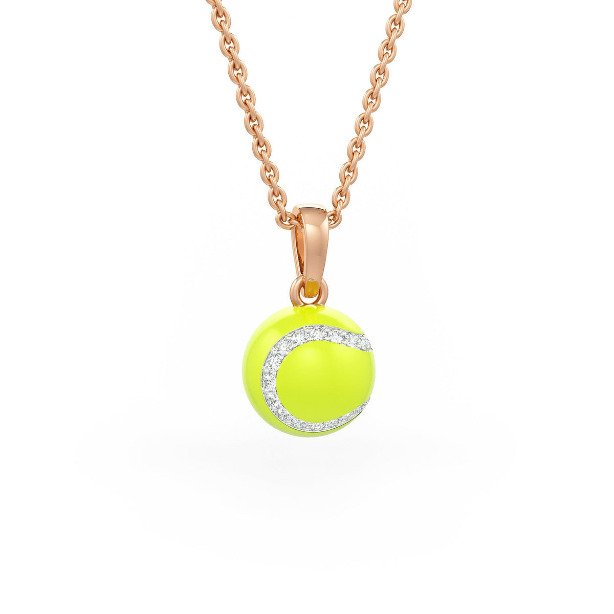 Diamond Tennis Ball Pendant in Rose Gold 0.25ct (without chain) with Enamel