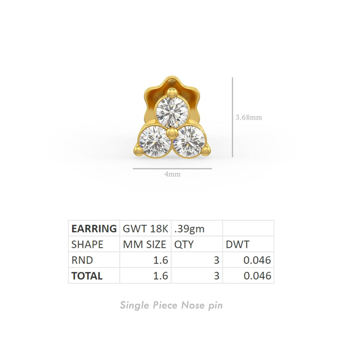 Trilogy Diamant-Nasenstecker aus 18-karätigem Gelbgold