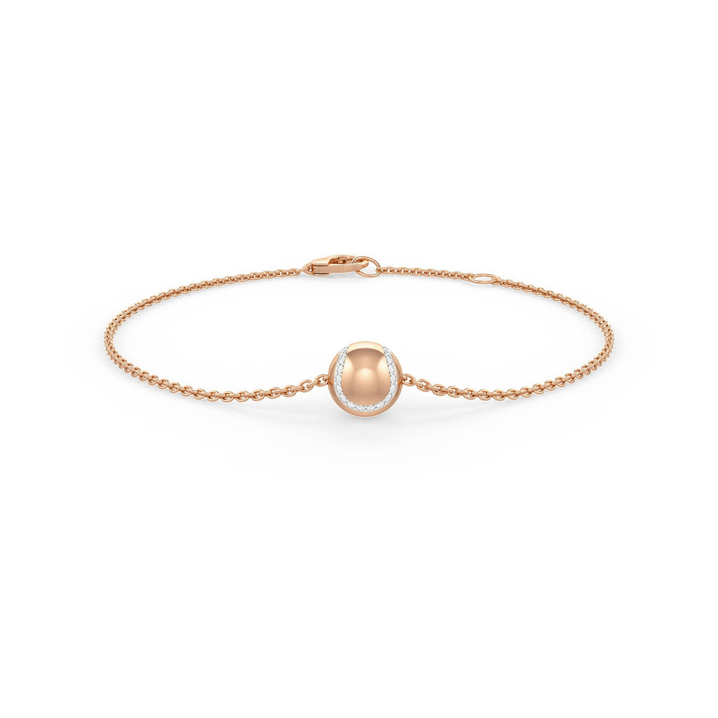 Rose gold bracelet with a central pearl on a white background