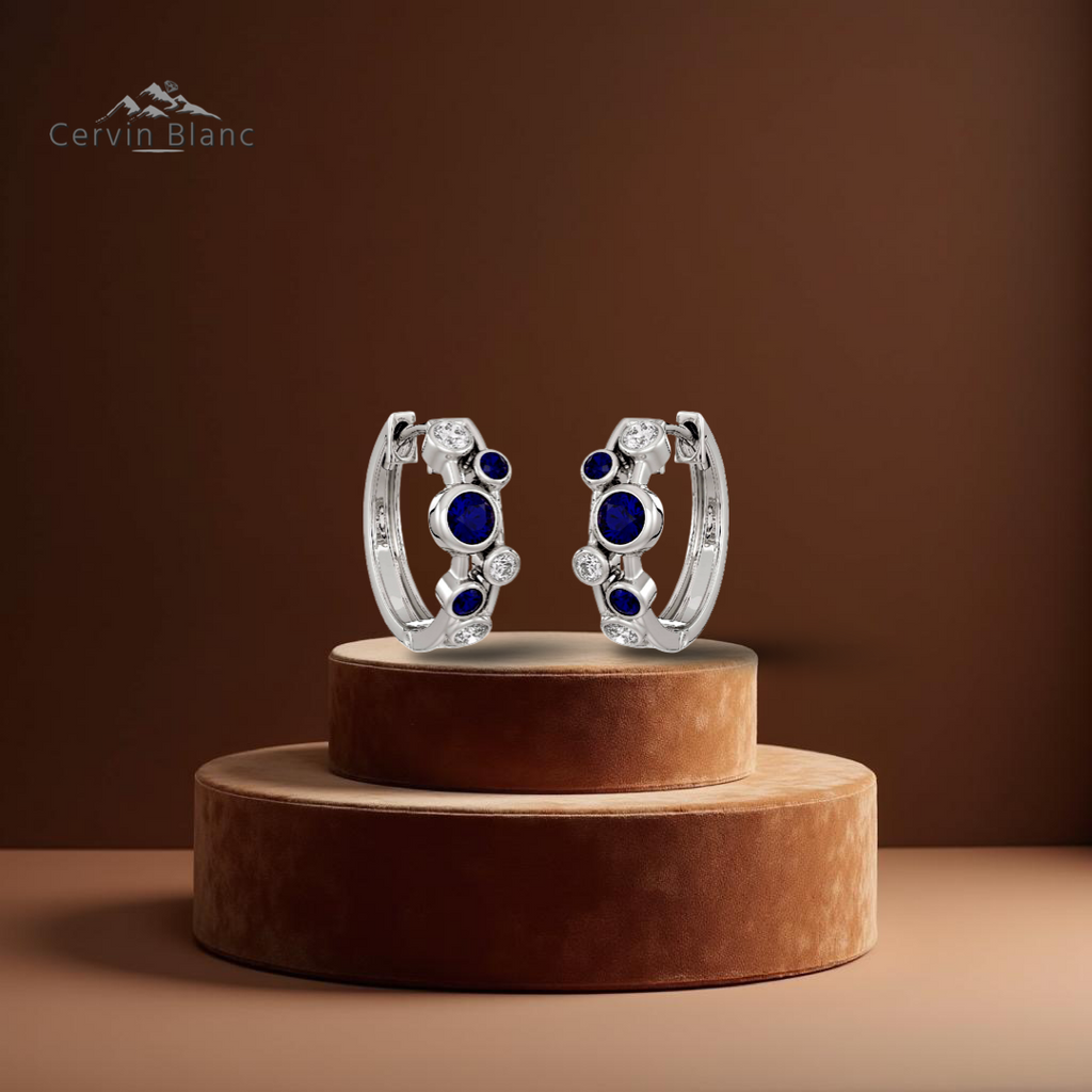 Diamond Sapphire Bubble Hoops Earrings 18ct White Gold