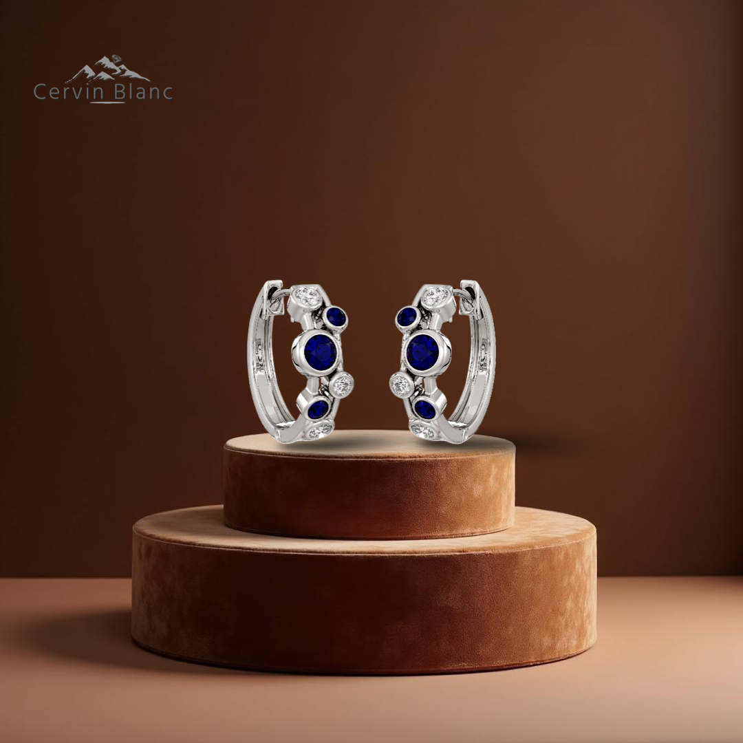 Diamond Sapphire Bubble Hoops Earrings 18ct White Gold