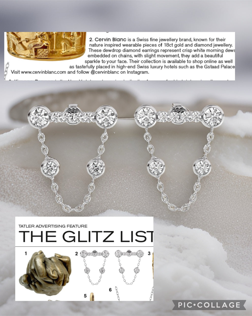 Boucles d'oreilles pendantes en or blanc avec diamants et chaîne en forme de goutte