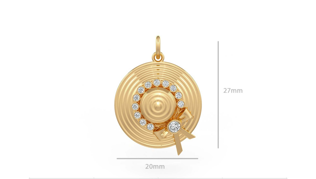 Pendentif chapeau en or jaune 18 carats, inspiré de Jane Austen, orné d'un diamant.
