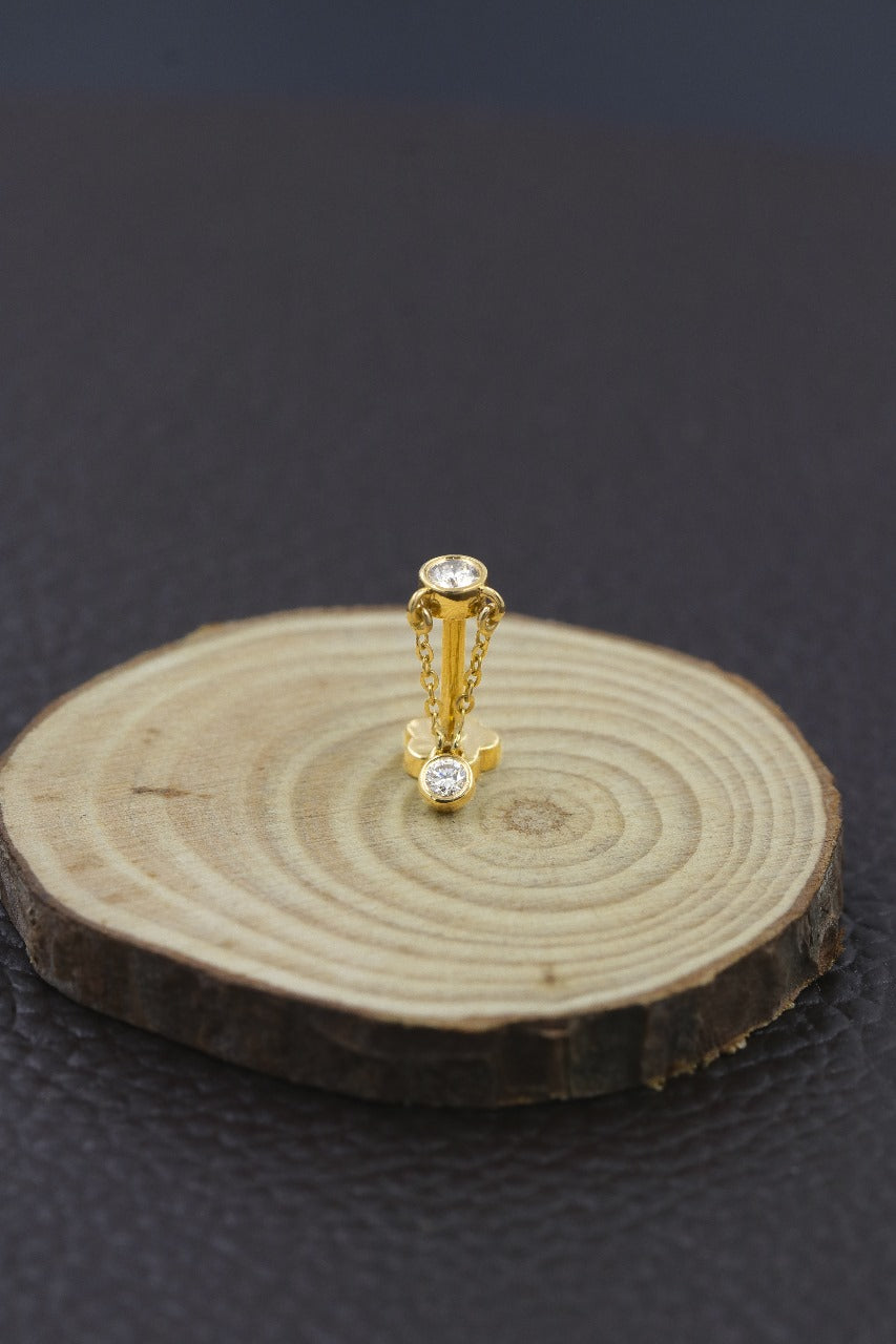 Diamond stud chain drop ear jewelry