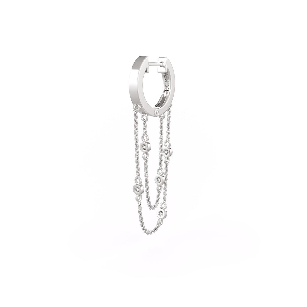 Hoop earring with chain detail on a white background