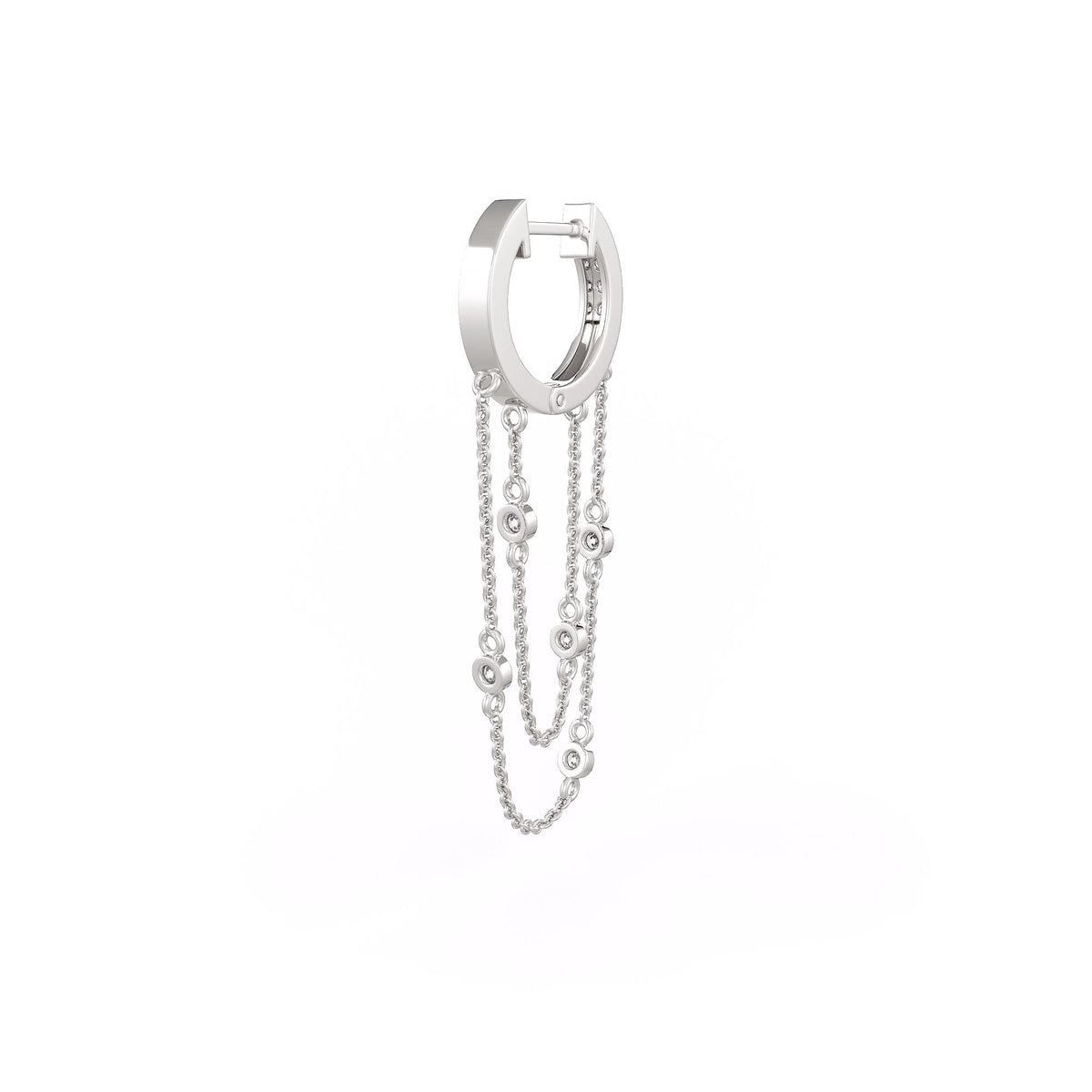 Hoop earring with chain detail on a white background
