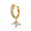 18ct Yellow Gold Diamond Eternity Hoop Single Earring with Marquise Lotus Charm Drop 0.46ct