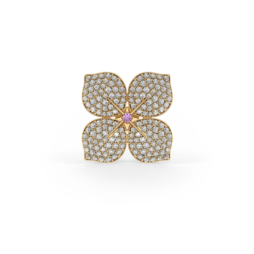 Hydrangea Diamond Earrings Yellow Gold 1.60ct