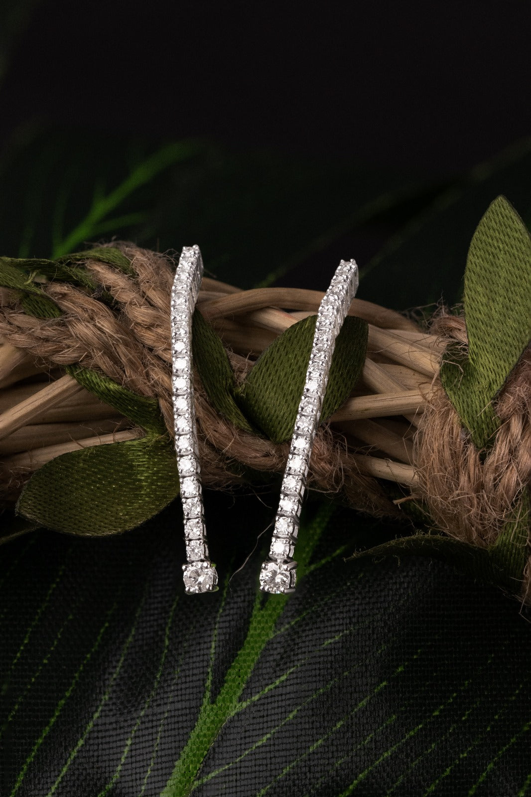 Diamond tennis drop earrings in white gold