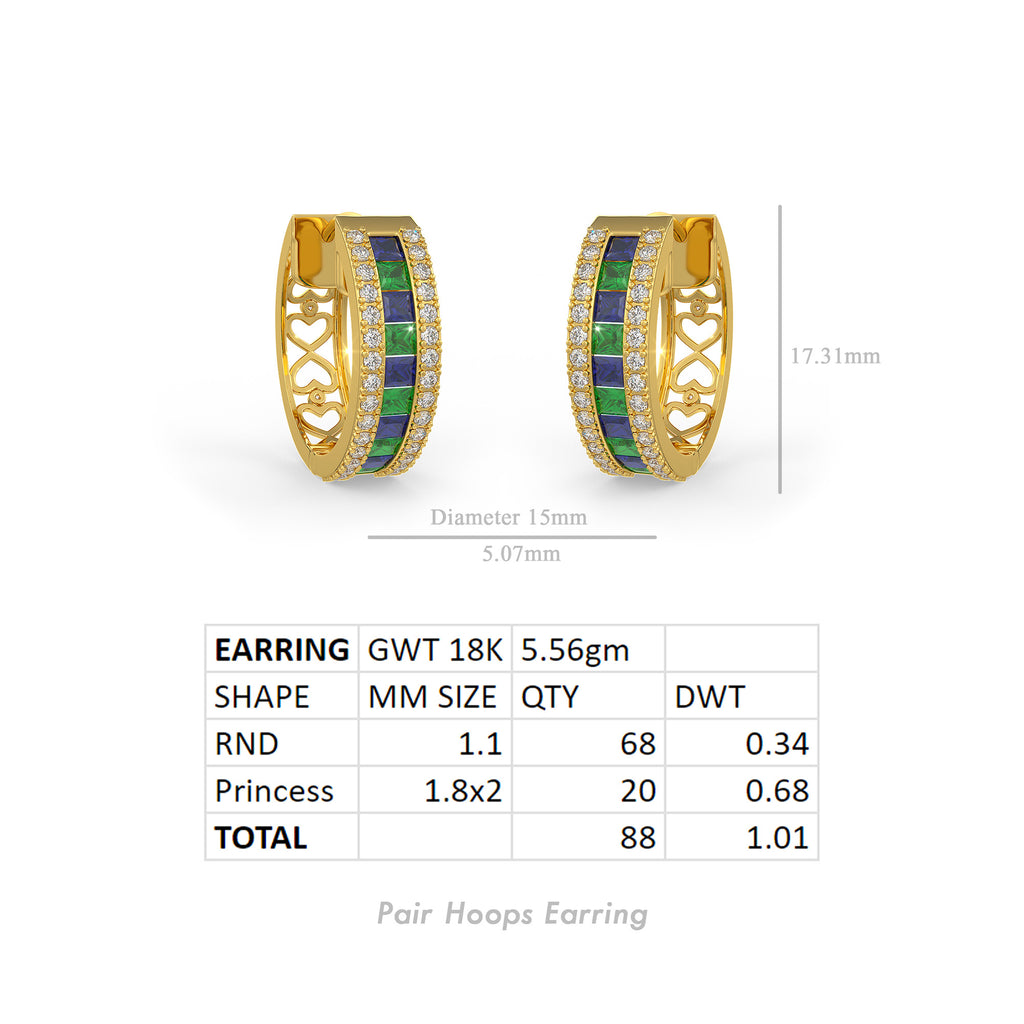 Gold hoop earrings with size reference
