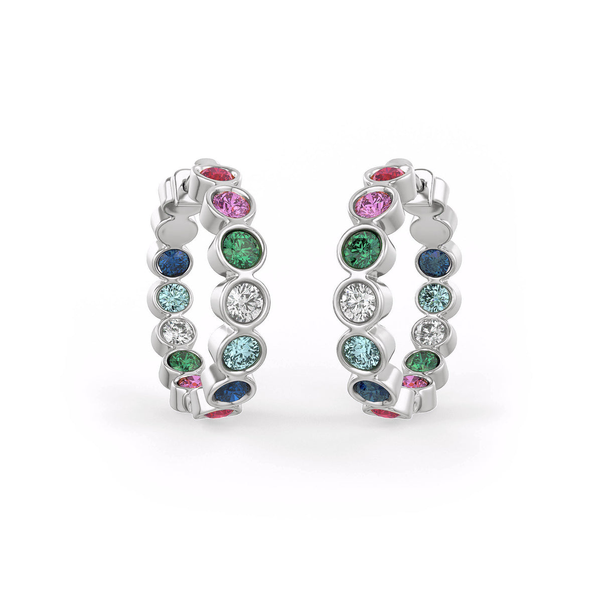 Ruby Sapphire Diamond Hoop Earrings