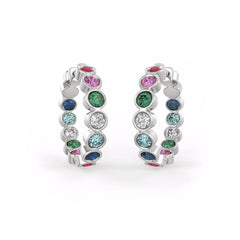 2.70ct Diamond Earrings Hoops with Coloured Gemstones in 18ct White Gold - Time Capsule