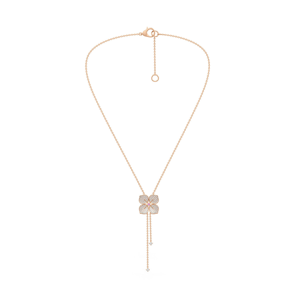 Collier en or rose 18 carats avec diamants et fleur d'hortensia (1,80 ct).