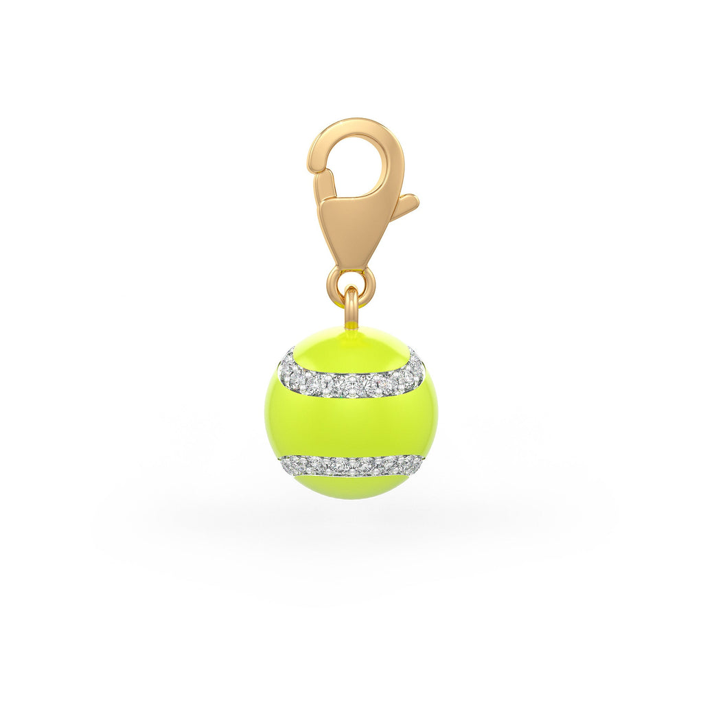 Yellow tennis ball charm with rhinestones and gold clasp
