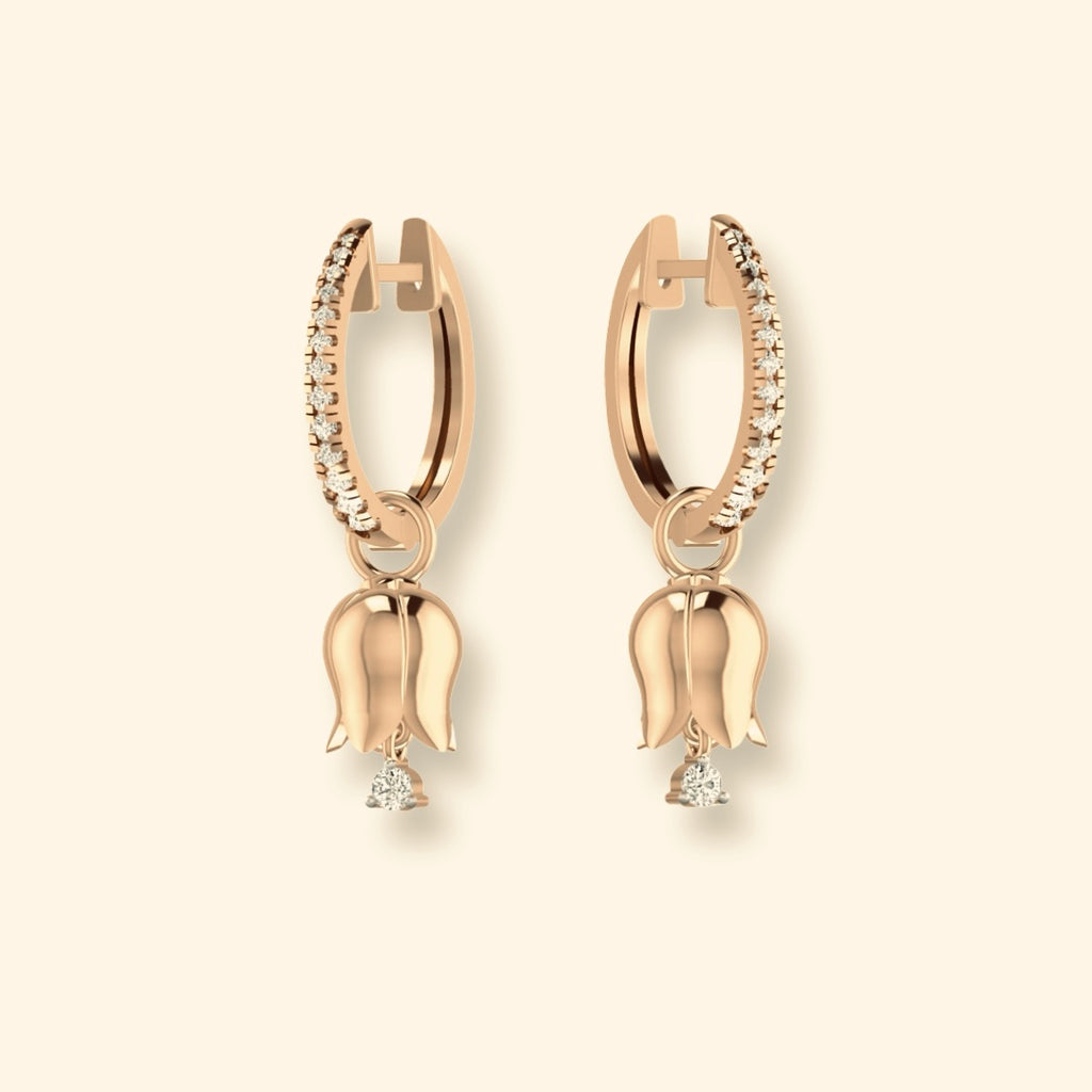 Diamond Eternity Hoops with Tulip Charm Drops in 18ct Rose Gold