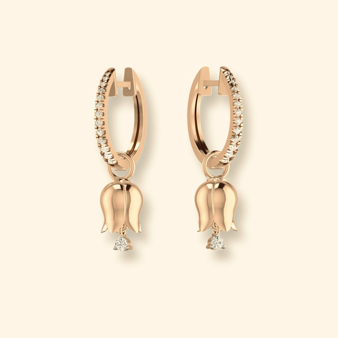 Créoles d'éternité en diamants avec pendentifs tulipe en or rose 18 carats