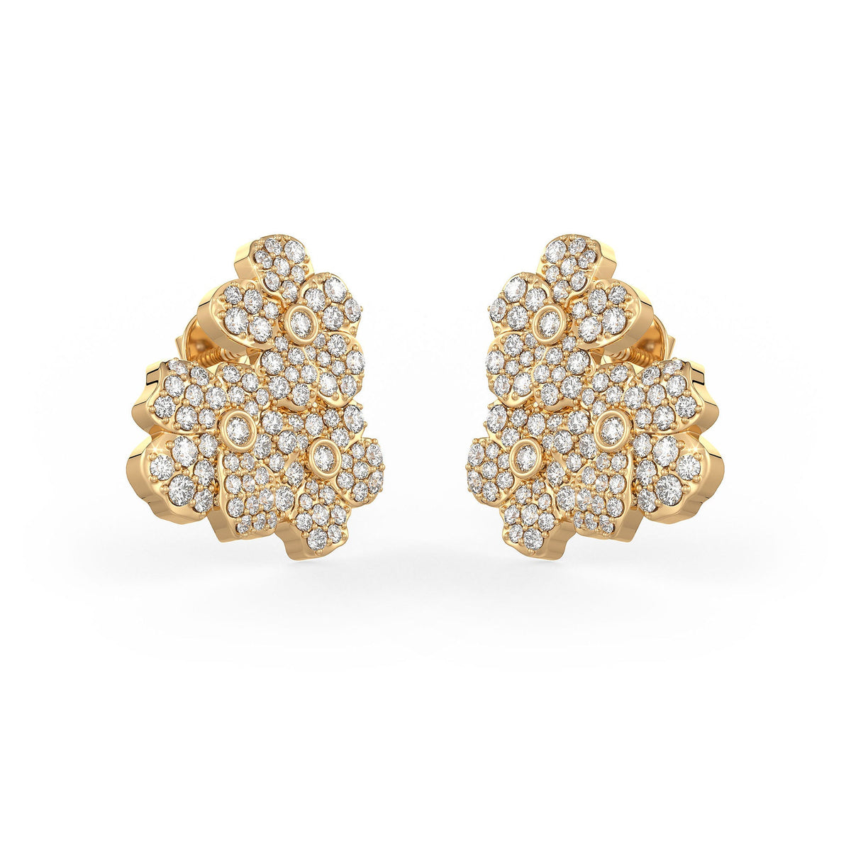 Cervin Blanc 18ct Yellow Gold Diamond Earrings 1.30ct Forget Me Not Flower Studs